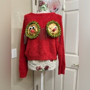 Chic Red Sweater with Festive Accents personalized